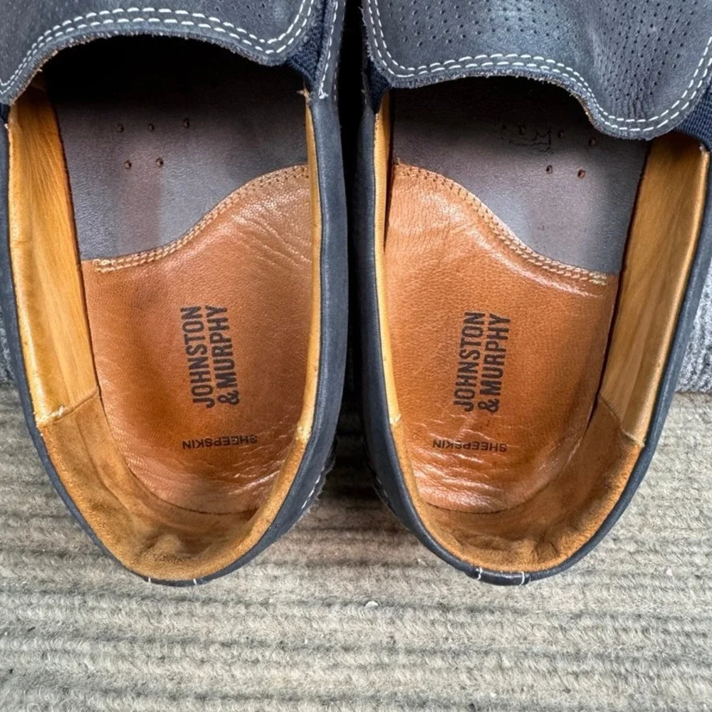 Johnston & Murphy Mens Navy Perforated Leather Slip On Loafers Size 10.5 M 24-7